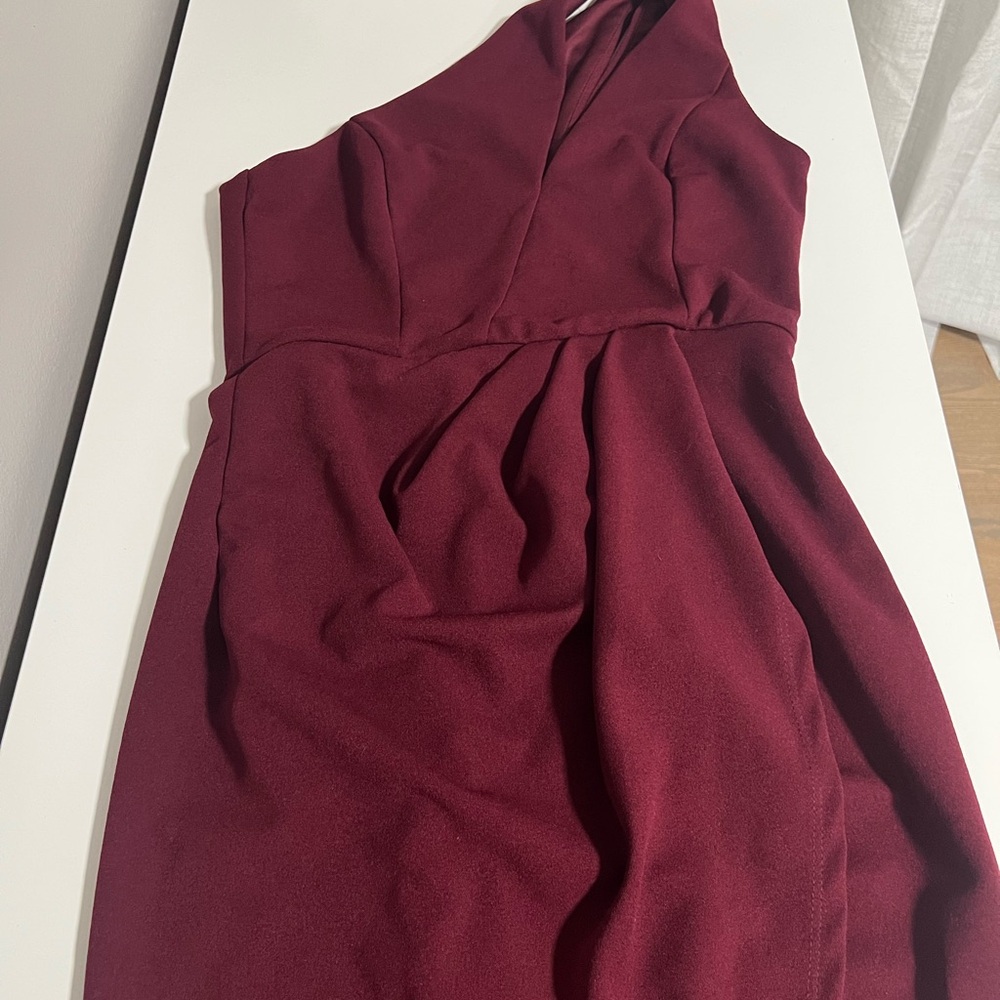 Lulu's One-Shoulder Wine Red Cocktail Dress